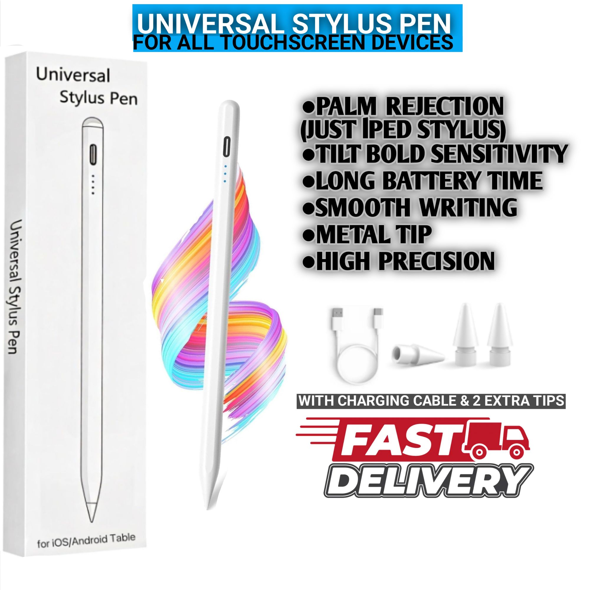 Universal Stylus Pen For All Touchscreen Devices | High Precision Metal Tip | Rechargeable | Long Battery | Compatible with lpad Android & Windows Touch Devices