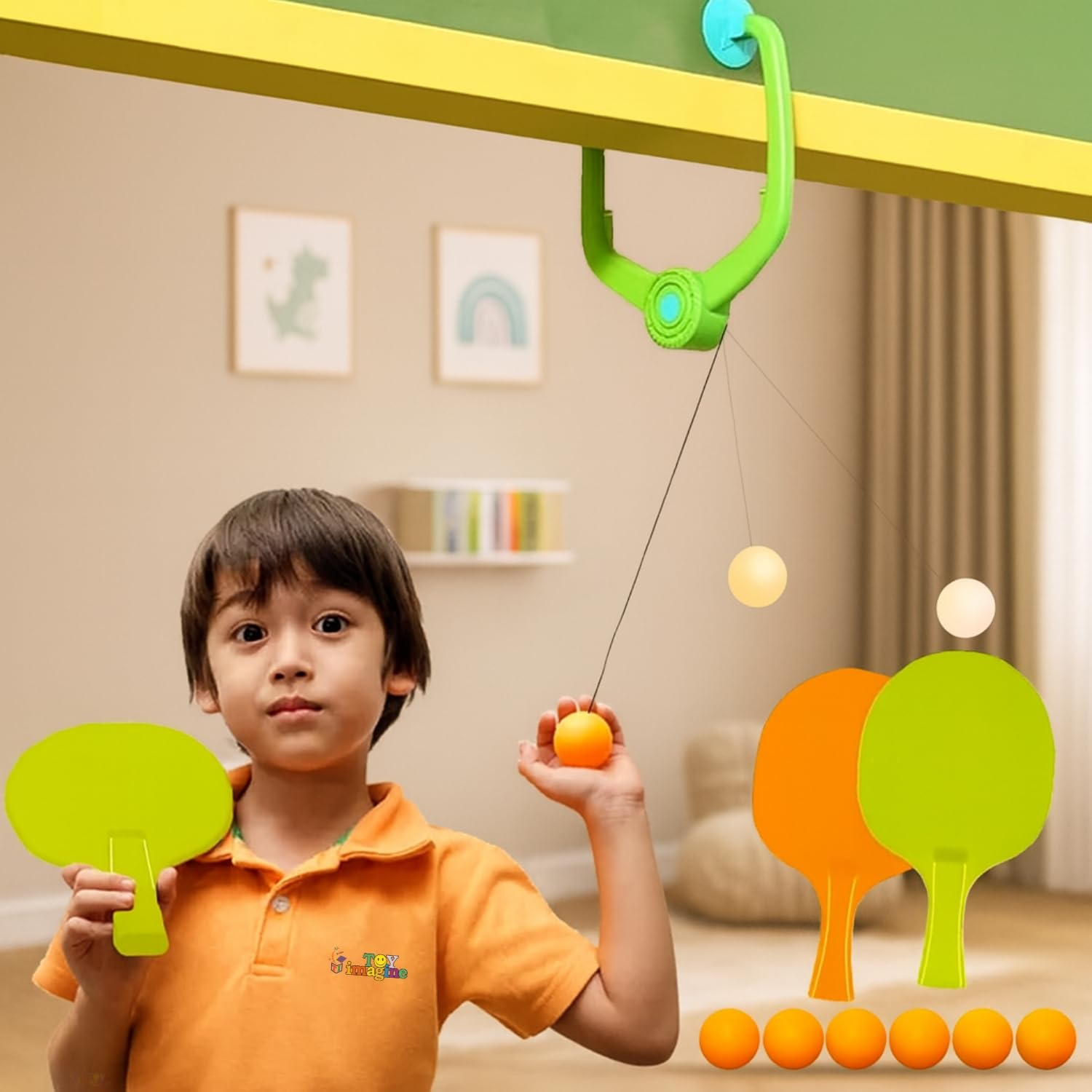 Door Hanging Table Tennis Trainer for Kids | Indoor Ping Pong Game Set with 2 Rackets and 5 Balls | Fun Sports Toy for Boys and Girls Ages 5 Plus | Safe Non-Toxic Indoor Play Activity