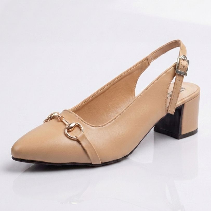 Elegant Heels with Gold Accent Stylish Slingback Sandals Chic Pointed-Toe Sophisticated Block Heel Sandals