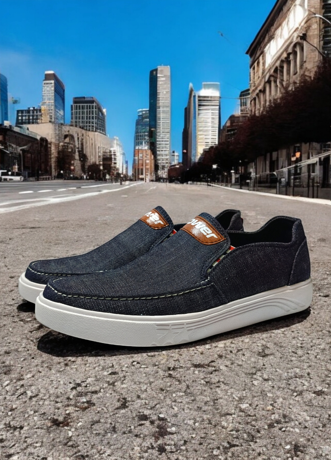 New Men's Denim Canvas Slip-On Sneakers - Comfortable Soft Sole Casual Shoes for Boys & Men