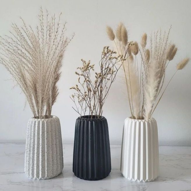 Stripe Heightened Concrete Flower Vase, Vases for Home Decore, Three-dimensional Stripe Heightened Design, Vases for Dry Flower Arrangements, Vases for Artifical Flowers & Plants, Vases for Tabletops, Desktops, Side tables and Coffee tables