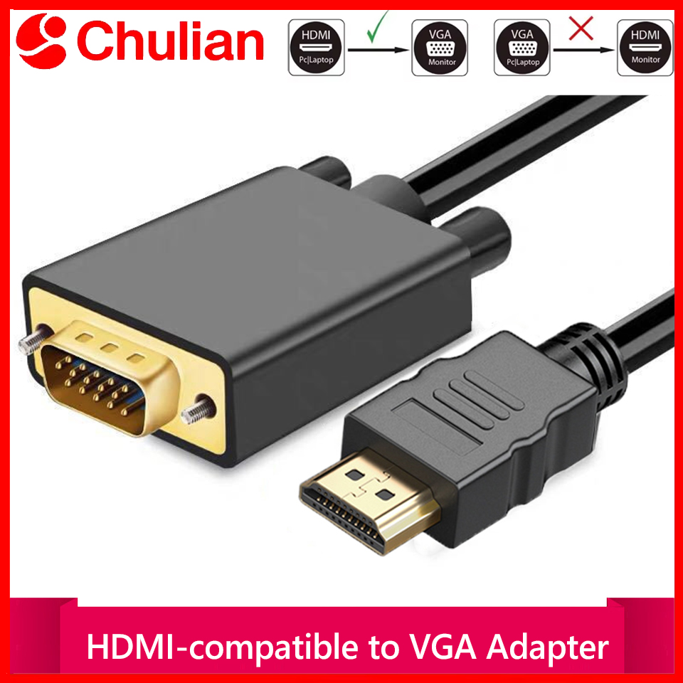 1.8m 3m HDMI-Compatible to VGA Gold-Plated HDTV to VGA Cable 1080p (Male to Male)  for Computer Desktop Laptop PC Monitor