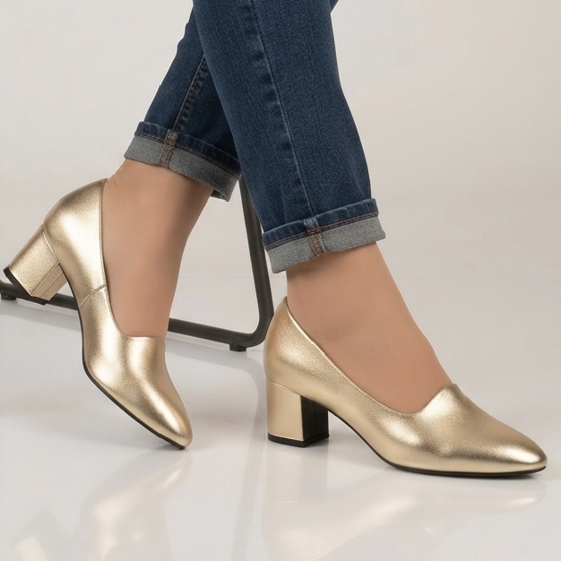 Women Formal Shoes Patent Gold, Silver & Black Color Best Quality Women Court Shoes Block Heel Pumps