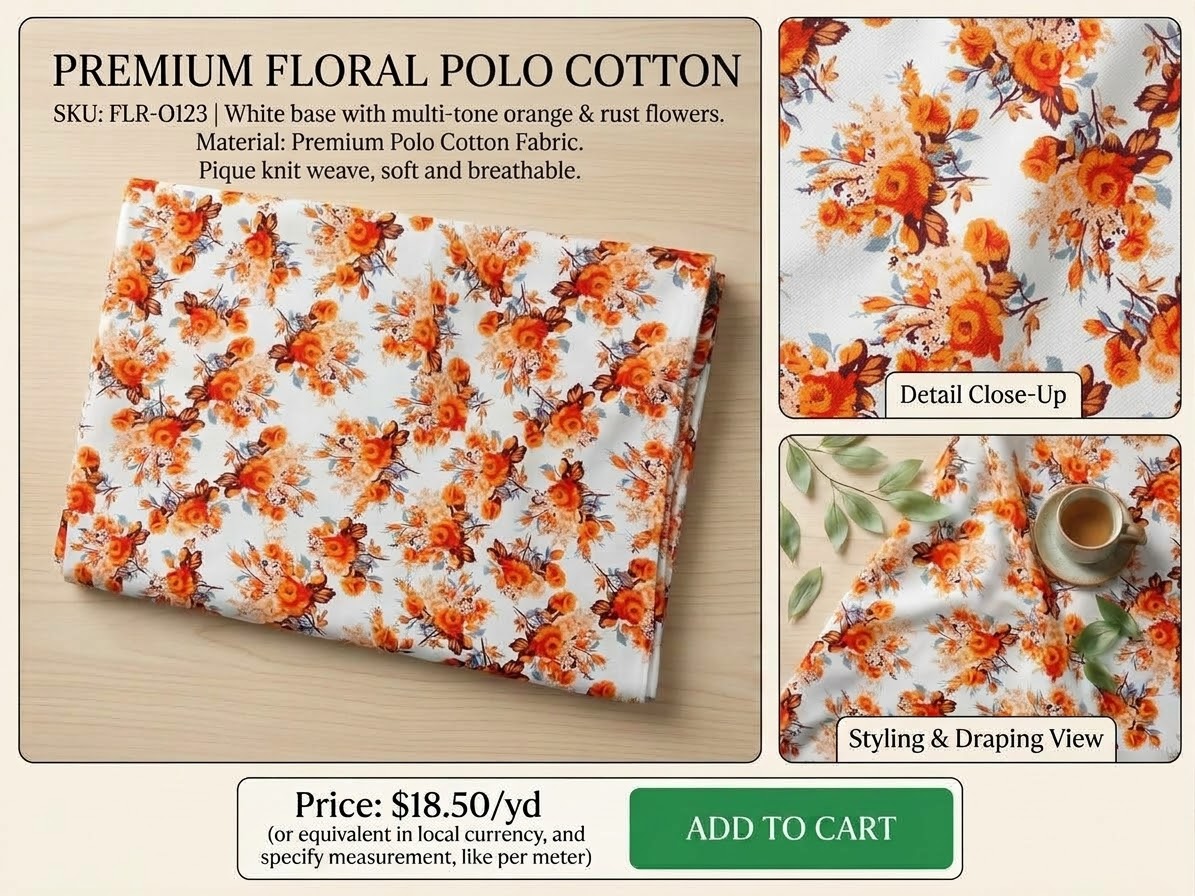 spring flowers polo cotton unstich 2 piece for girls 3 meter 46 inches arz