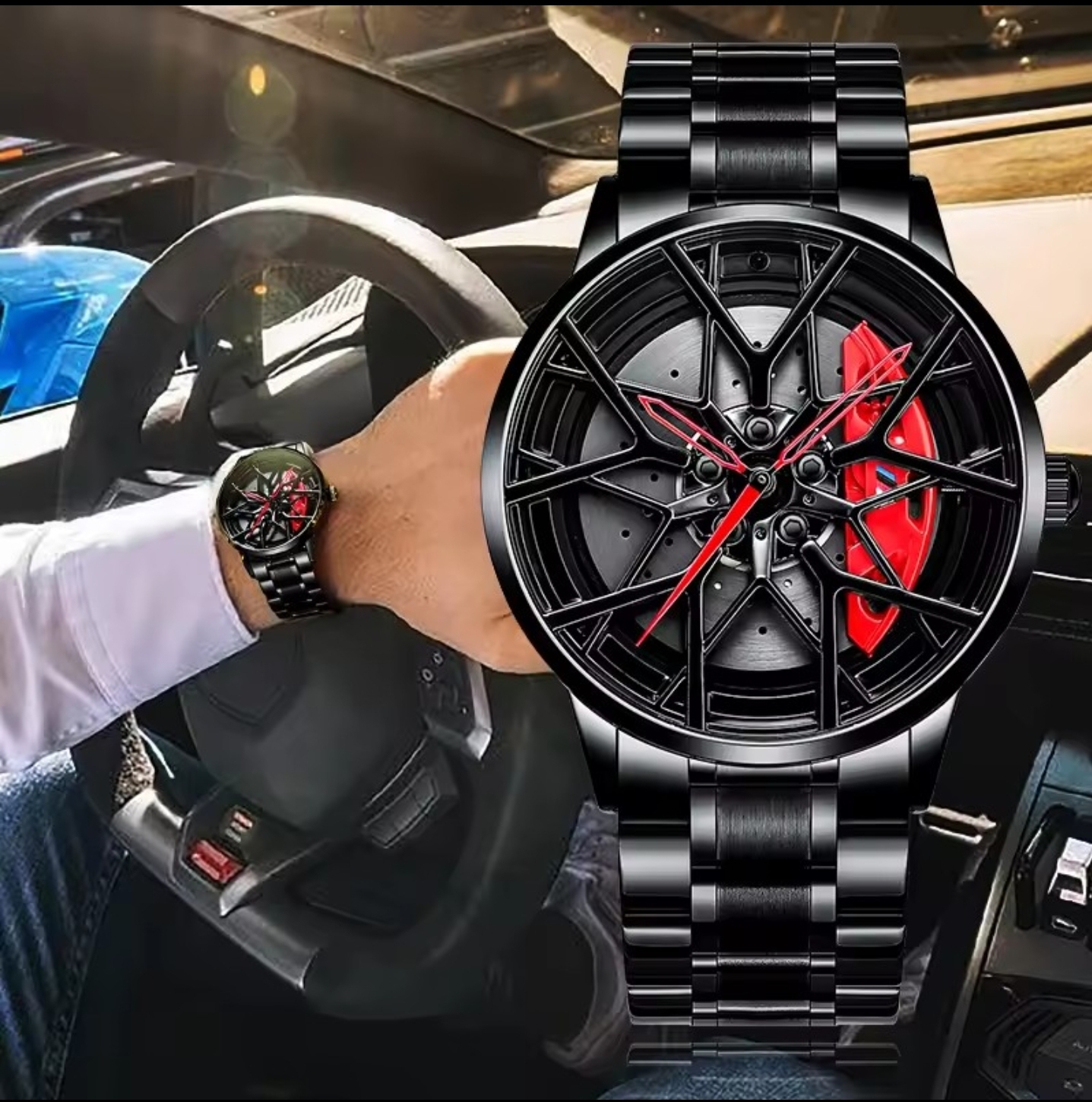 360 Degree Rotatable Rim Watch for Men - Trending Car Wheel Design Wrist Watch - Stainless Steel Waterproof Quartz Watch for Boys - Luxury Sport Wheel Rotation Watch - VibeMotion Original