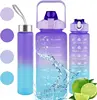 PeachFlask 3 PCS Water Bottles With Straw, 2000ml, 750ml, 280ml Motivational Sport Water Bottles with Time Maker, BPA Free Leakproof Half Gallon 2L Water Jugs