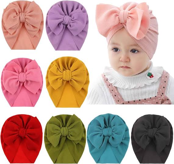 4pcs Soft Turban cap for baby girl Mix Colors hat hair band bow cap