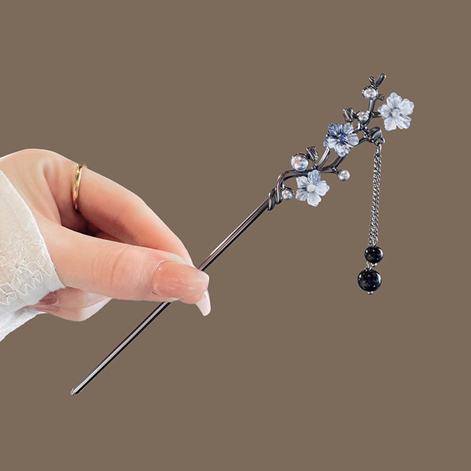 Chinese Style Hairpin For Women Vintage Ink Wash Flower Tassel Hair Stick Durable Metal Hairpin Jewelry Hair Accessories