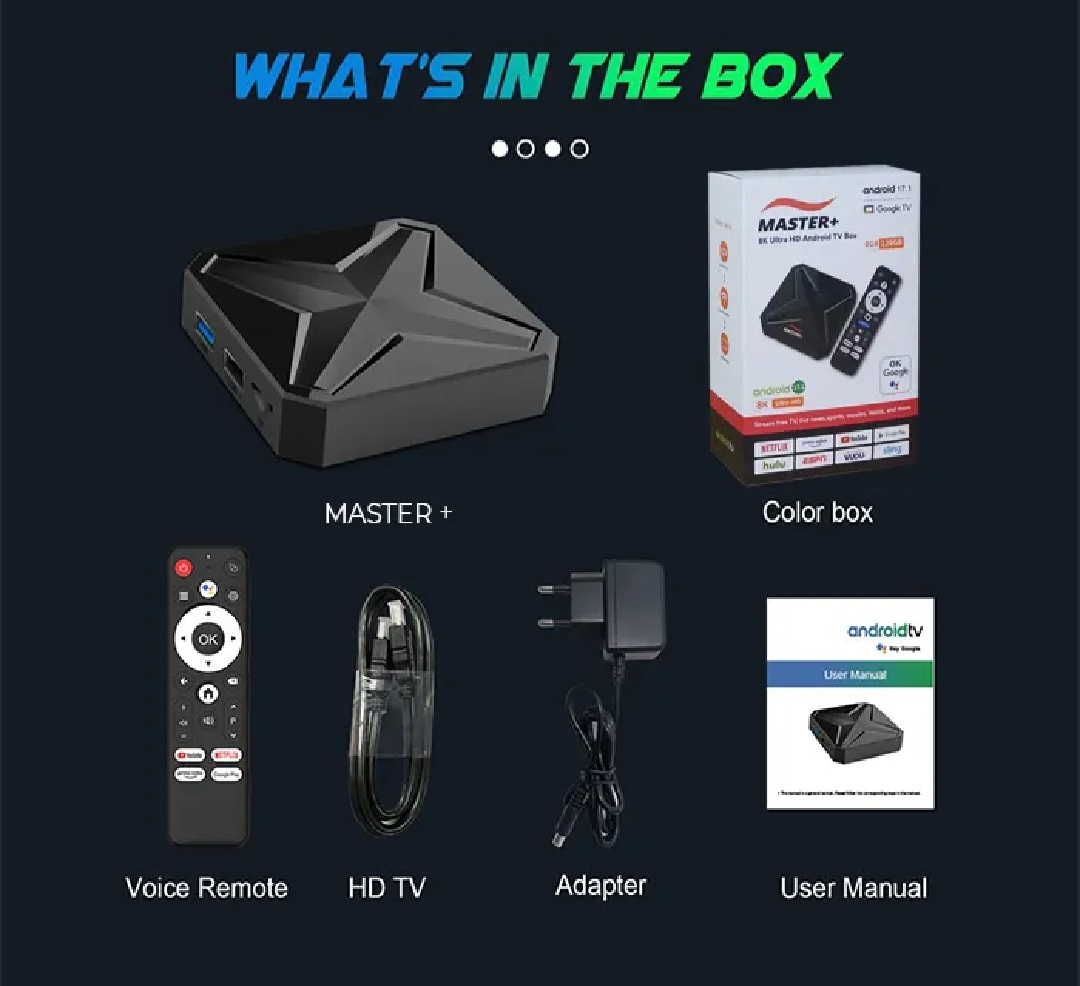 【Highly Recommended】MASTER+ Android TV BOX | Original 2GB RAM & 8GB ROM (Showing 8/128GB)| Android 17.1 | Bluetooth | voice Remote | Including Free Live TV Channels, Movies, & Webseries apps