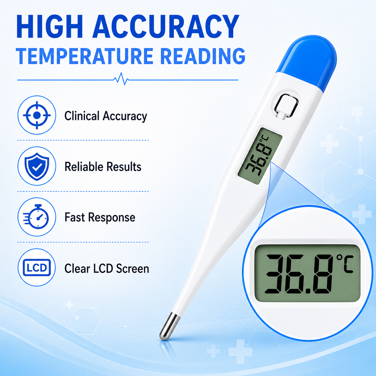 Digital Thermometer |  Fast Reading | Fever Alarm | LCD Display | Celsius & Fahrenheit | Combo Pack