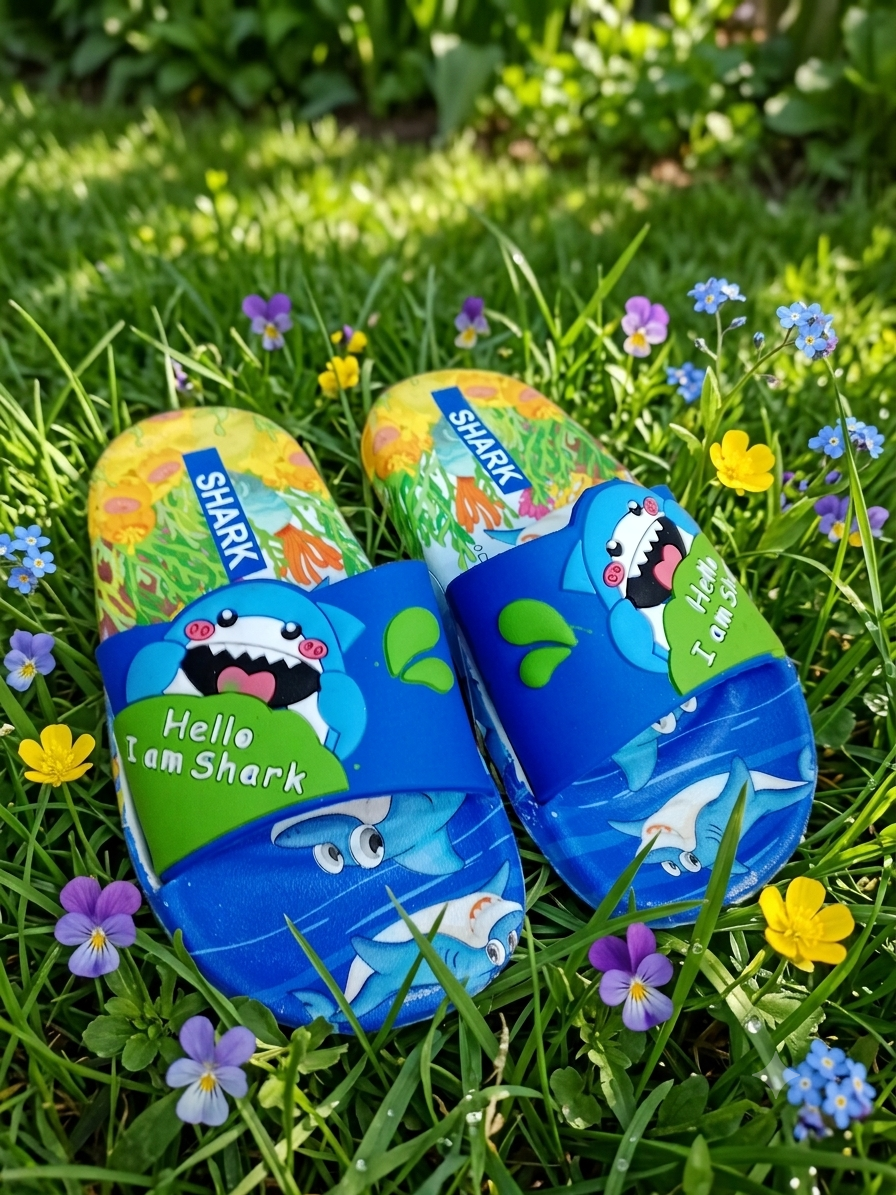 boys & girls digital Printed shark slippers imported Quality