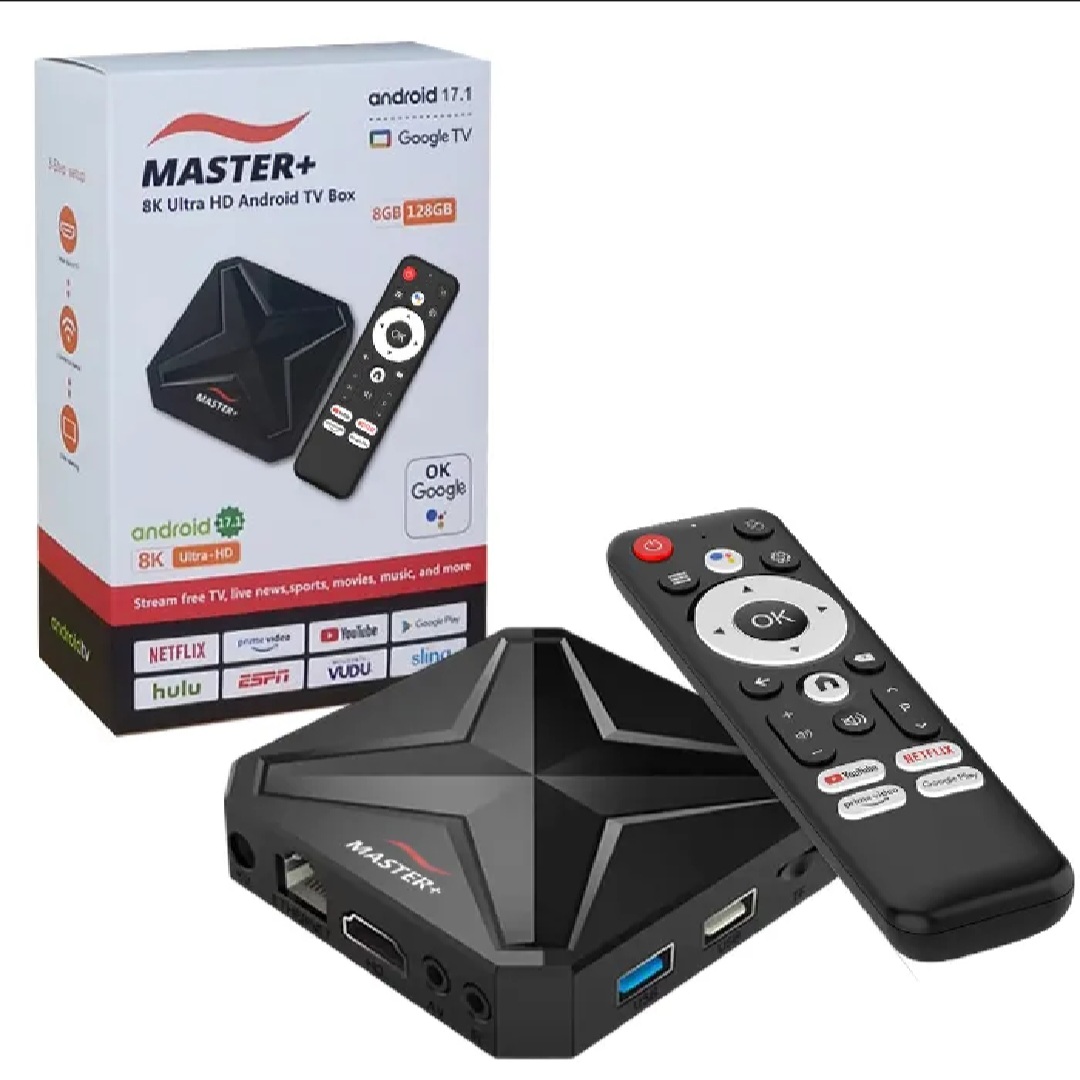 【Highly Recommended】MASTER+ Android TV BOX | Original 2GB RAM & 8GB ROM (Showing 8/128GB)| Android 17.1 | Bluetooth | voice Remote | Including Free Live TV Channels, Movies, & Webseries apps
