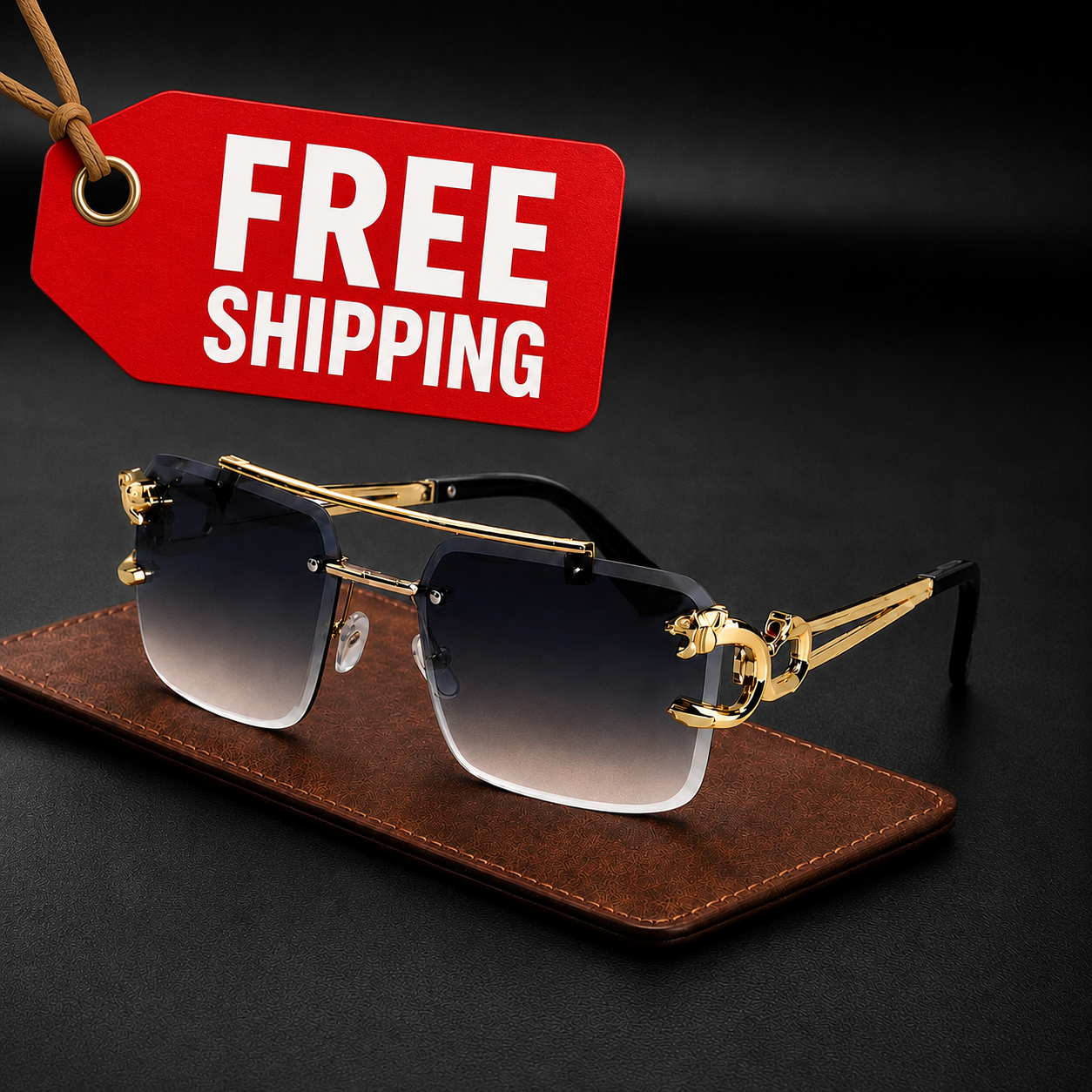 Luxury Retro Cheetah Decoration Rimless Sunglasses for Women Men Metal Steampunk Sun Glasses Frameless Fashion Shades UV400 Eyewear