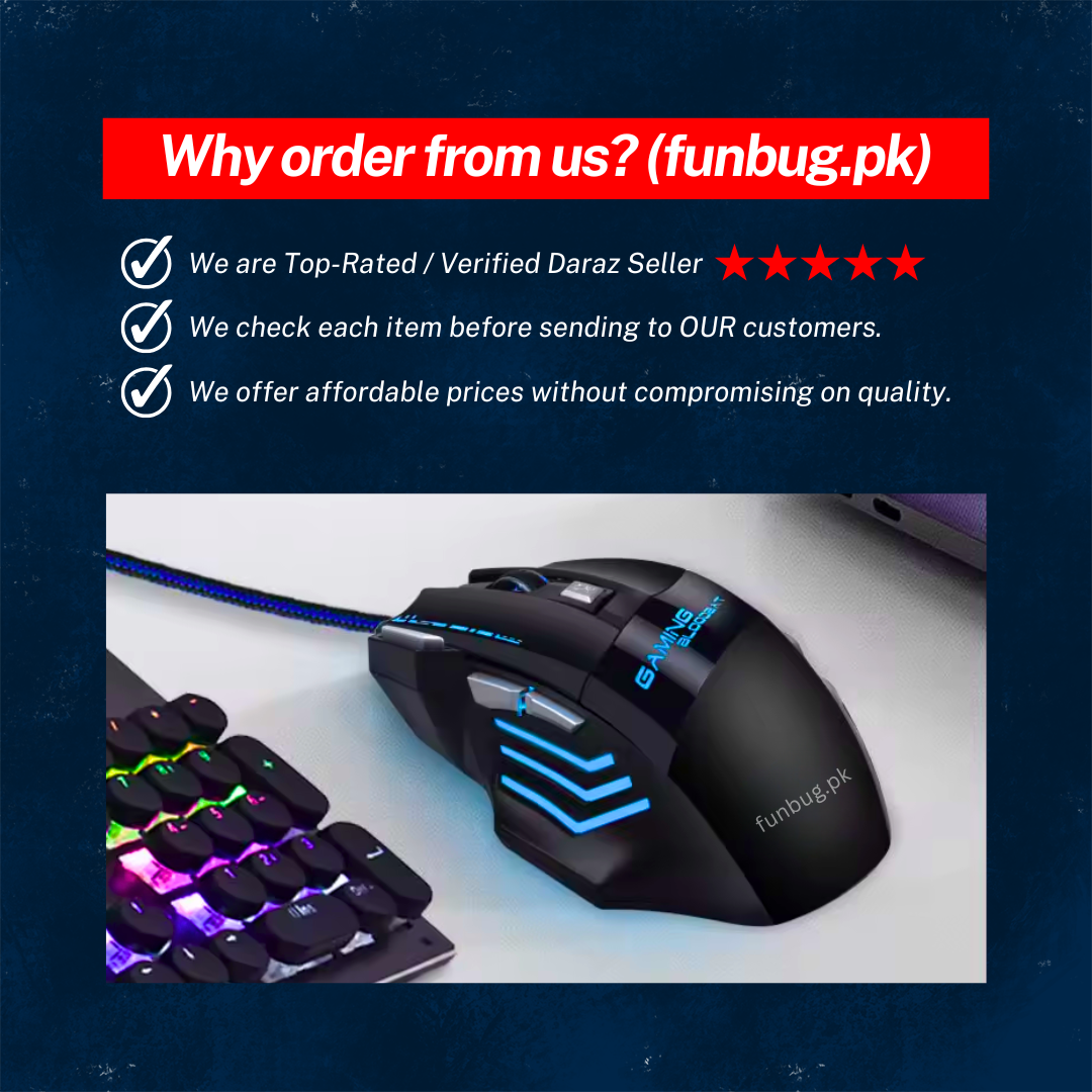 FunBug 7 Buttons Sports Mechanical Wired Gaming Mouse RGB with 4-Levels DPI Control - 7 Light Wired USB Optical Mouse with Side Buttons - Mouse with Pad for PC, Laptop, Computer, Gaming, Pubg Mobile