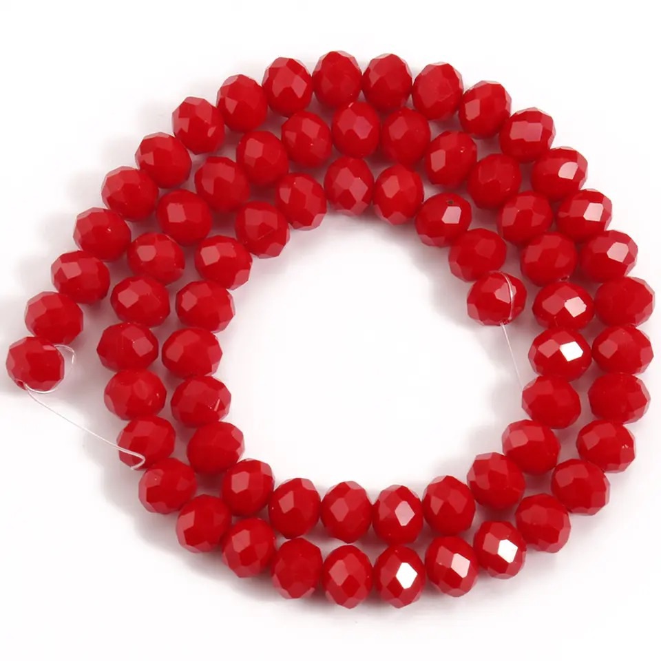 50Pcs Natural stone Faceted Red Jades loose Roundelle Beads for DIY Jewellery Making Finding