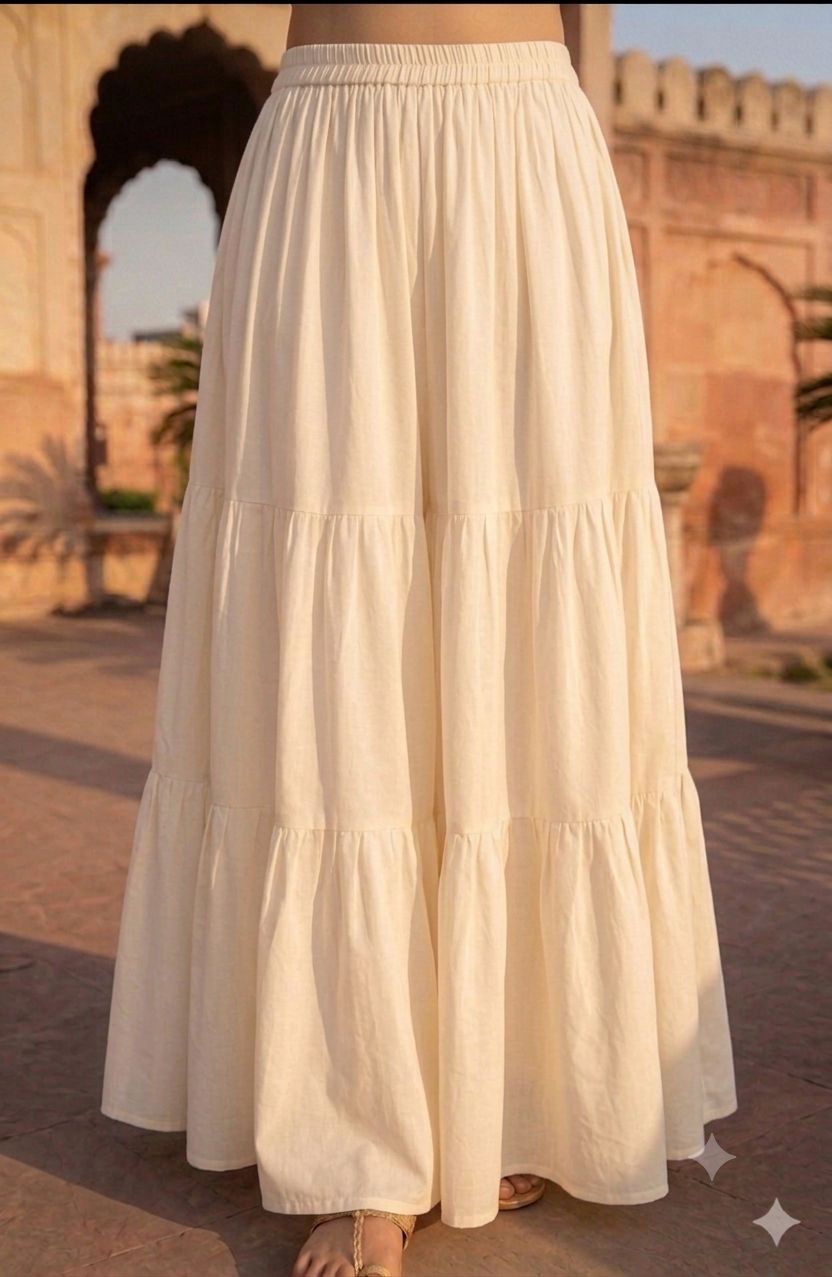 Multi Layered Tiered Summer Cotton Maxi Skirt for Women – Flowy Long Skirt with Elastic Waist (XS to XXL)