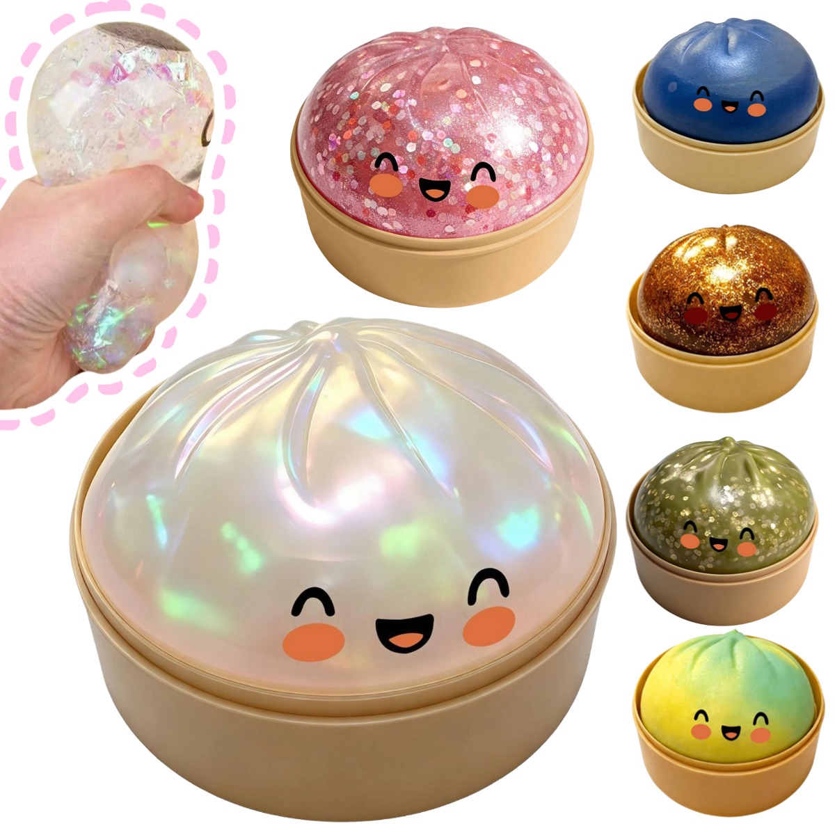 Cute Crystal Steamer Dumpling Bun Slow Rising Squishy Stress Ball Pinch Simulation Steamed Bread Fidget squeeze Toy Relax 