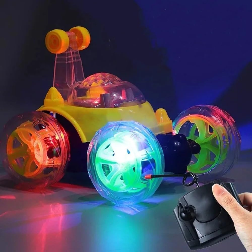 Rechargeable 360 Degree Rotation Stunt King Remote Control Stunning Moves Car Toy for Kids with Colorful Flashing Lights and Dynamic Music - Multicolor (Color As Per Stock)