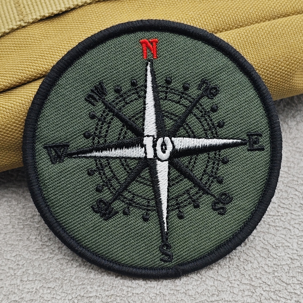 Green Compass Emblem Embroidered Patch, Outdoor Camping Hiking  Morale Badge DIY For Backpack Jacket Hat Vest Clothing