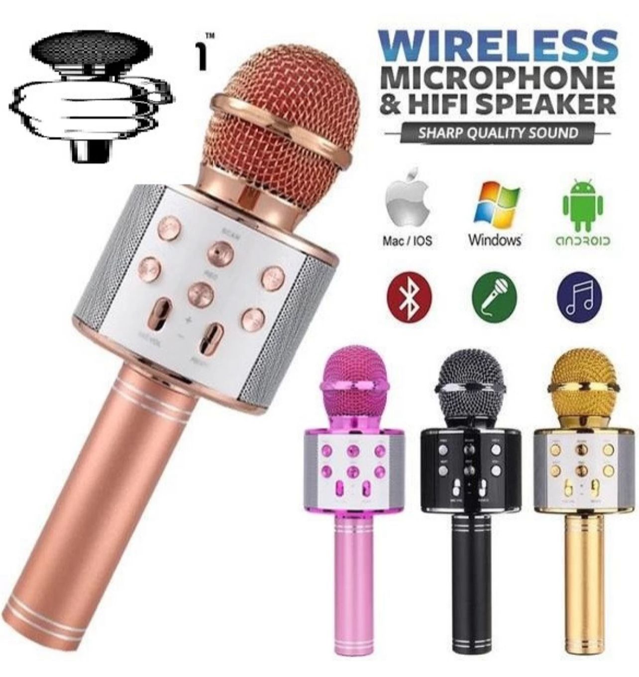 WS-858 Wireless Bluetooth Karaoke Microphone Handheld Portable Mic with HiFi Speaker & Echo Sound - Multi Color