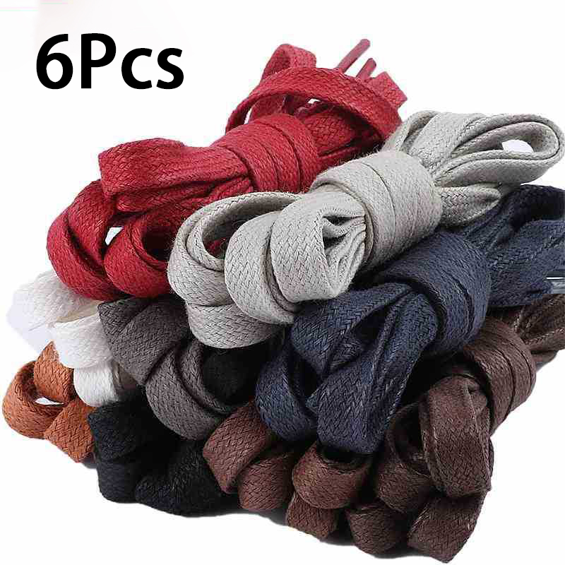2Pcs/6Pcs New Wide Waxed Shoelaces Flat Cotton Shoe Laces Sneakers Boots Waterproof Leather Shoelace 80/100/120/140/160cm
