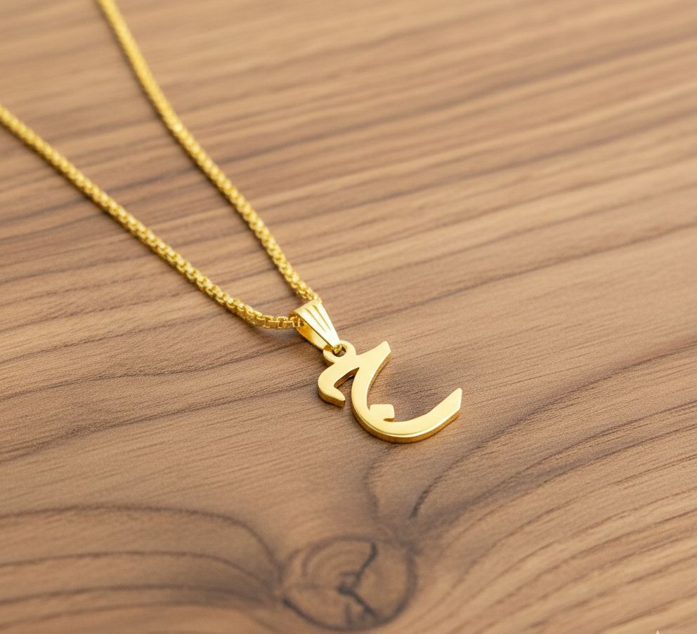 Arabic Initial Letter Name Pendant Necklace for Men & Women Trendy Jewelry with Pouch