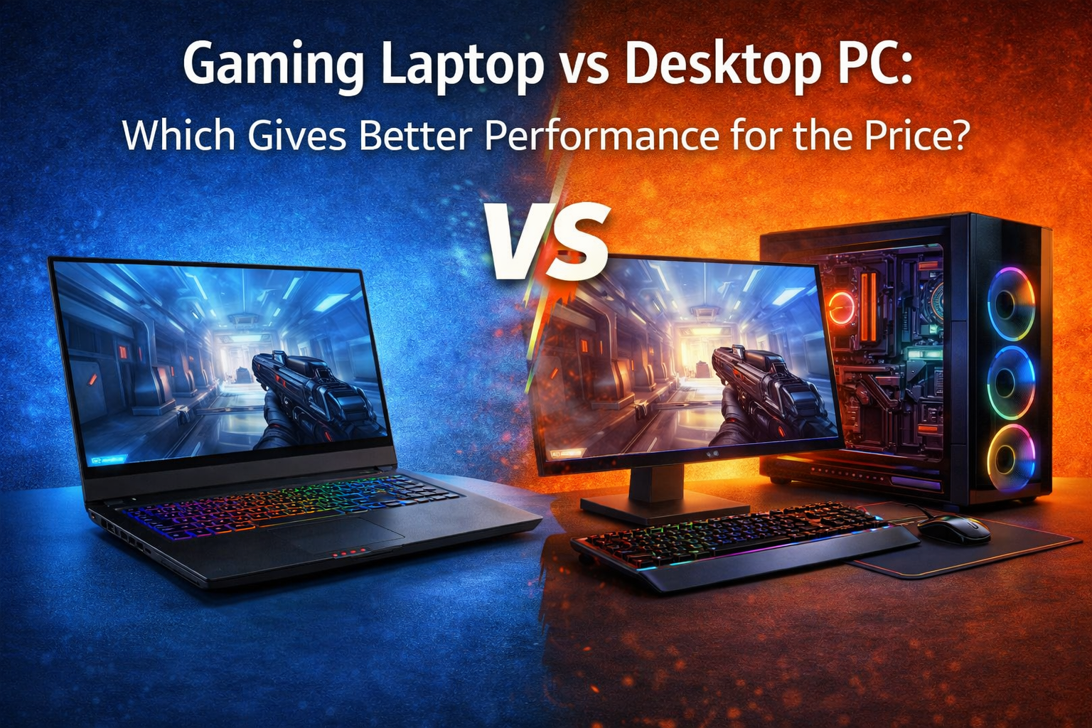 Gaming desktop PC with RGB lighting, powerful GPU and high performance setup for maximum gaming performance