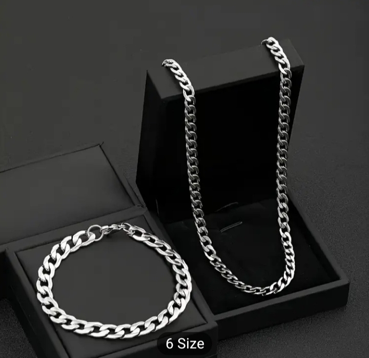 Men's Stainless Steel Cuban Chain Necklace & Bracelet Set – Stylish, Durable & Rust-Free
