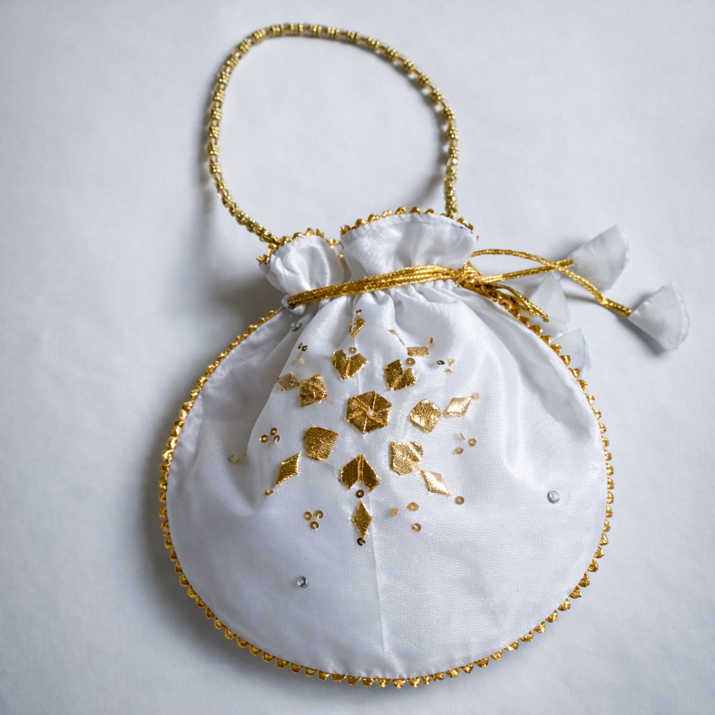 Fancy embroidered clutch/potli bag for wedding parties designer traditional potli gol bag with Handmade Gota work