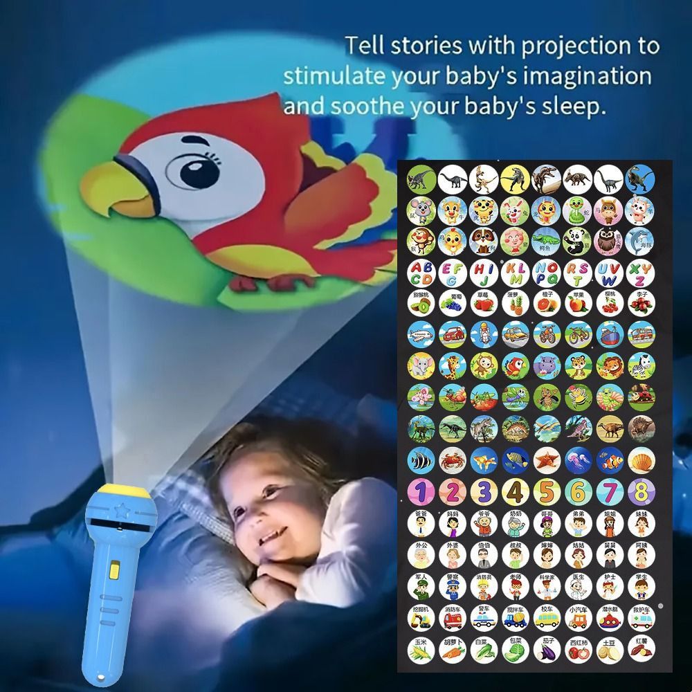 128 Patterns Children Projector Flashlight Early Education Animal Pattern Flashlight Projector Toy 16 Cards Multiple colors