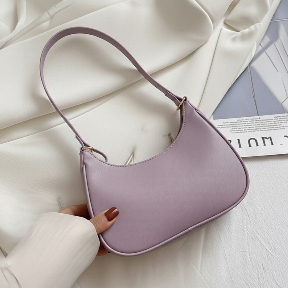 Korean Style Solid Multicolor Color Shoulder Bag for Women | Elegant Underarm Hobo Clutch | Casual Trendy Crescent Purse For Women