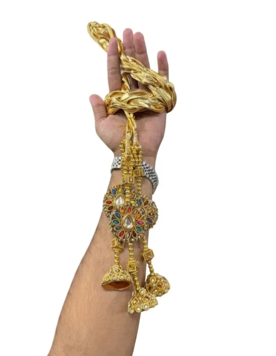 Traditional Punjabi Paranda for Women - Premium Gold & Silver Gota Hair Tassel with Latkan, Jhumka & Mirror Work | Bridal Mehndi, Mayon, Wedding & Festive Hair Accessory Braiding Ponytail Dori (Pack of 1)
