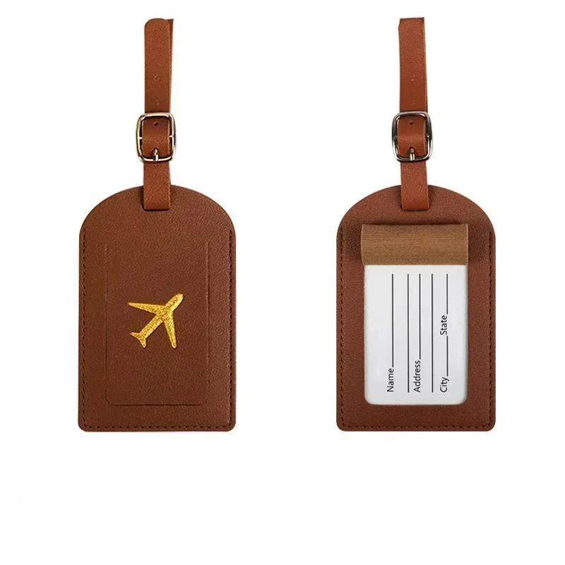 Suitcase Address Label Luggage Boarding Case Stamped Leather Business Luggage Tag Label Name ID Address Clip Travel Accessories