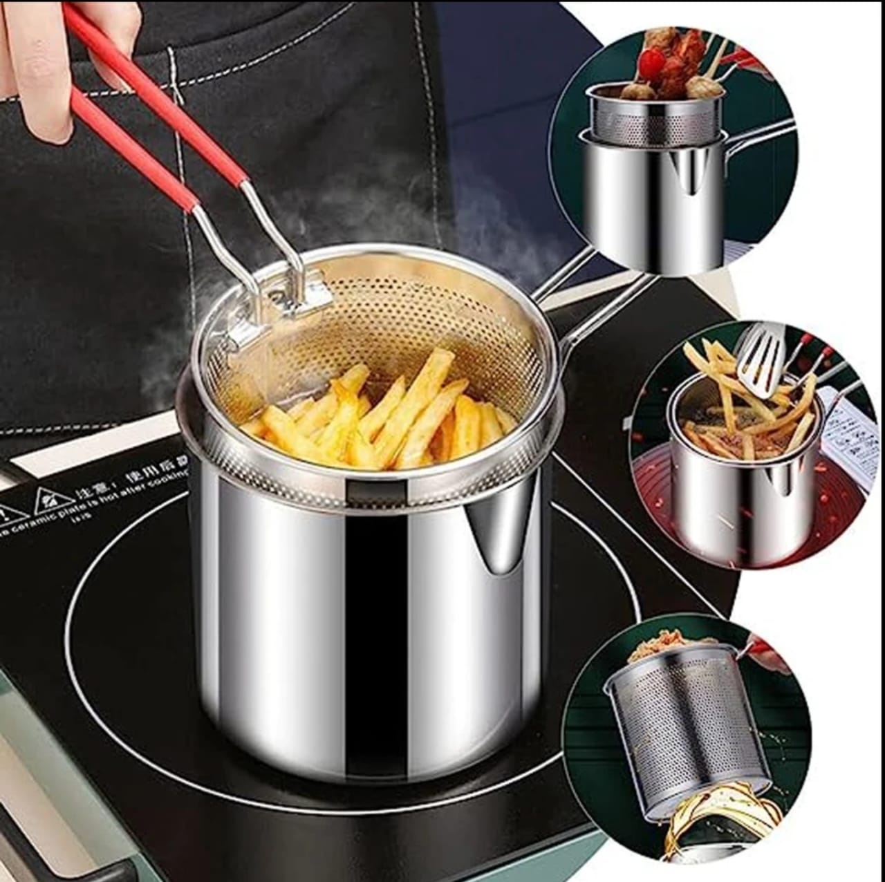 Stainless Steel Mini Deep Fryer Pot with Strainer Basket - photo 2