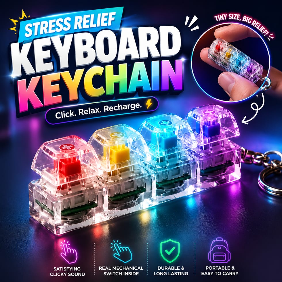 4 Keys Keyboard Fidget Toys LED Crystal Keycap Keychain Stress Relief Fingertip Gadget Decompression Toys Clicker Fidget Toy