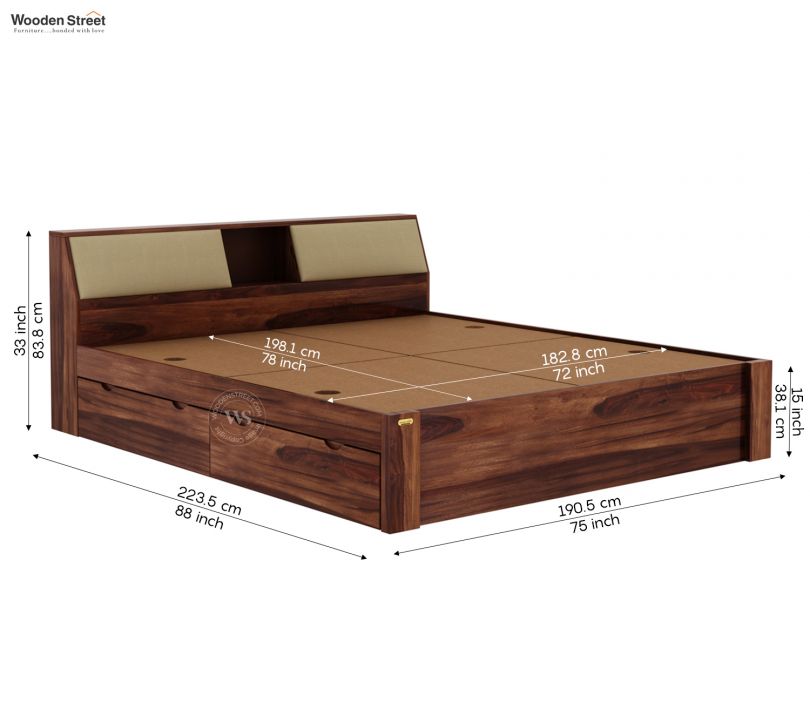 Walken Sheesham Wood Bed with Full Drawer Storage