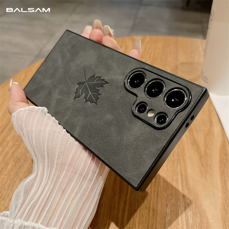 Luxury Leather Maple Leaf Pattern Case For  S24 S22 S21 S23FE Plus Note 20 Ultra A55 A53 A25 A15 A13 A54 Matte Soft Cover
