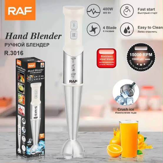 RAF R.3016 400W Stainless Steel Hand Blender Stick - 15000 RPM Electric Immersion Handheld Blender & Ice Crusher with 4 Durable Blades - Professional Multi-Purpose Stick Mixer for Milkshakes, Smoothie