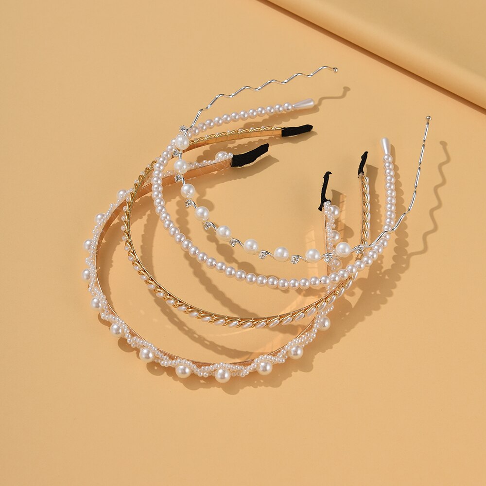 4PCS Set Pearl Hair Hoop Women Fashion Simple Hair Bands Hair Accessories Girl Simple