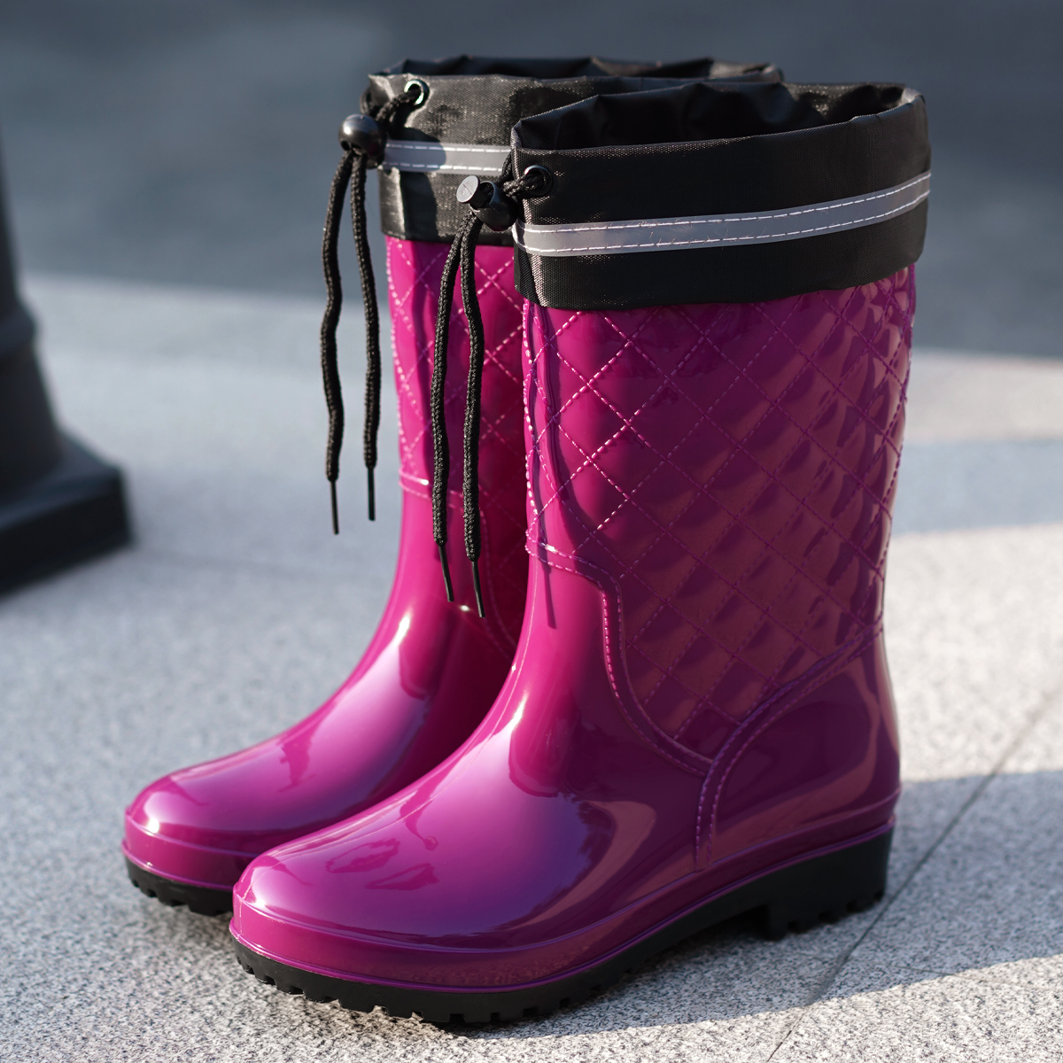 Minimalist Style Outdoor Work Kitchen Anti Slip Waterproof Drawstring Drum Mouth All Season Universal Women's Rain Boots