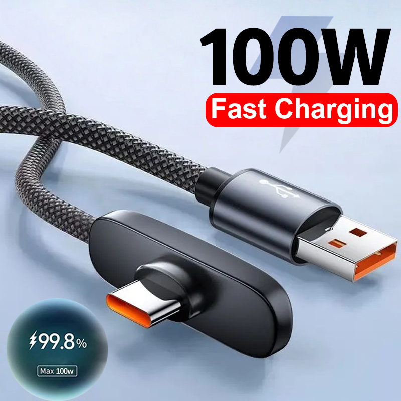 100W Fast Charging Cable Right Angle 90 Degree USB C Type C Data Cord Mobile Cell Phone Fast Charging Data Cable for  MI