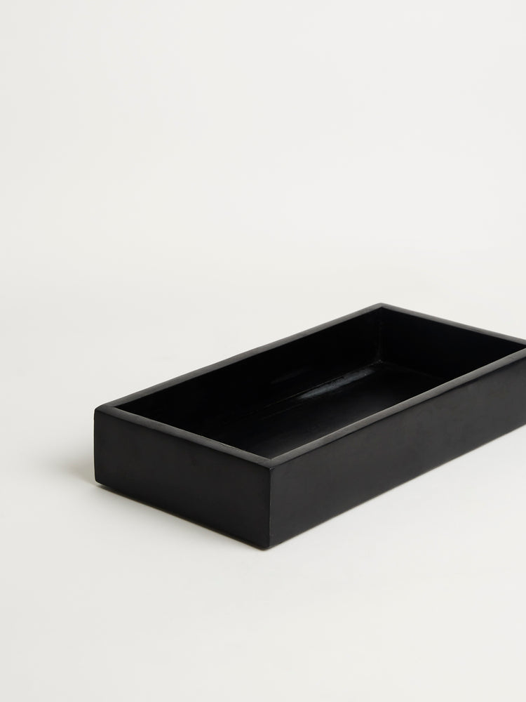 Full Black Marble Tray A sleek, polished black marble tray showcasing natural veining. 3