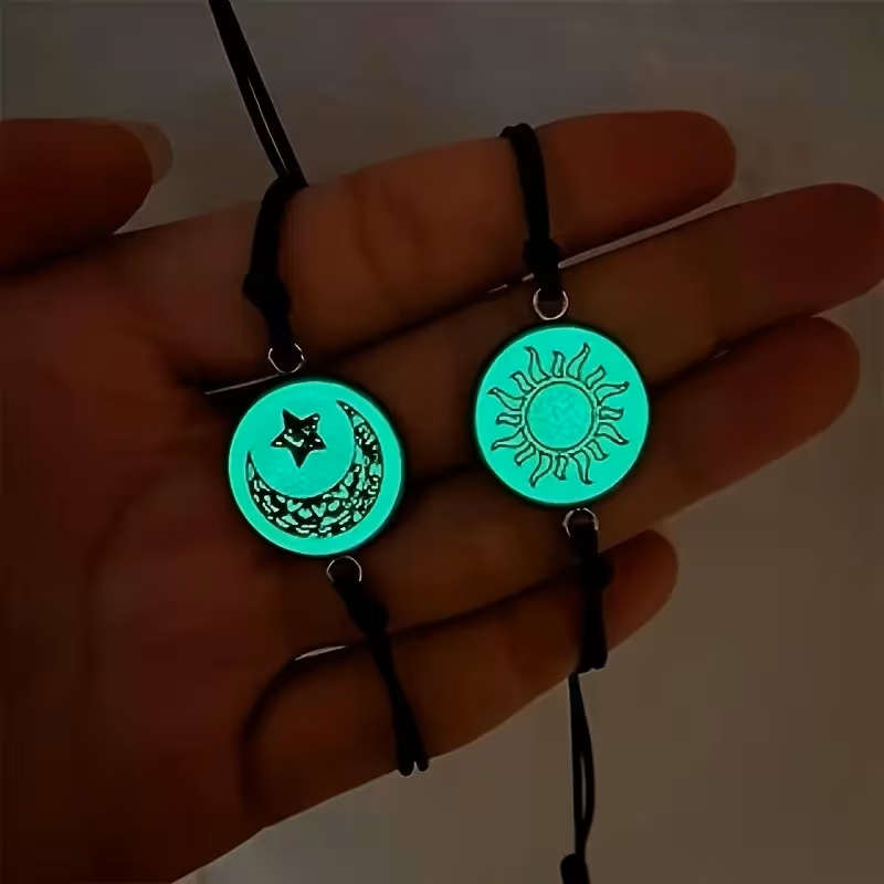 2 Piece Luminous Sun And Moon Glow In Dark Friendship Bracelets For Couples And Best Friends Elegant Design For Special Occasions
