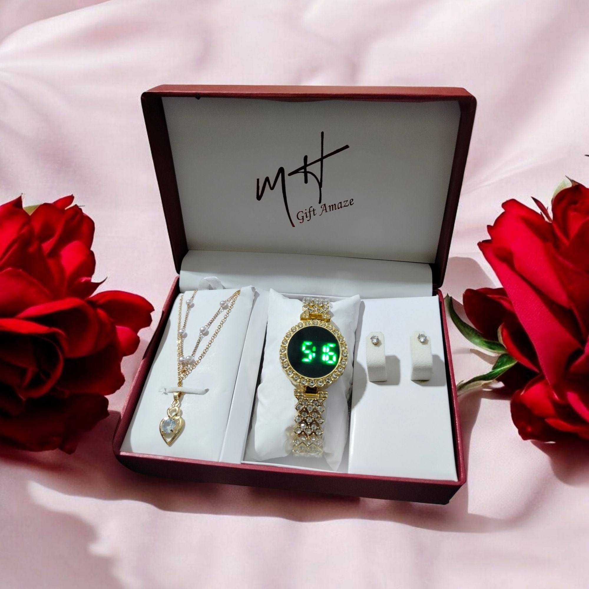 Jewellery For Women Girls Women's Fashion Trend Luxury Rhinestone Roman digital Watch Rhinestone Necklace with tops Best for Gift without box