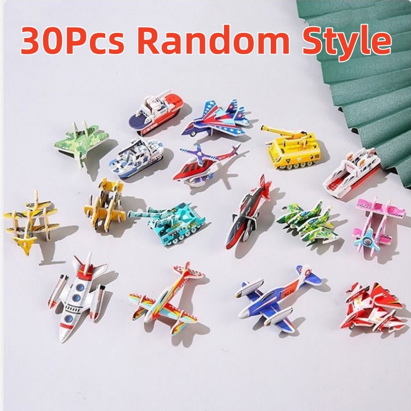 30Pcs 3D Fun Tank Plane Stereoscopic Puzzle Children's Creative DIY Toys Kindergarten Education Handmade Assembly Puzzle Cards