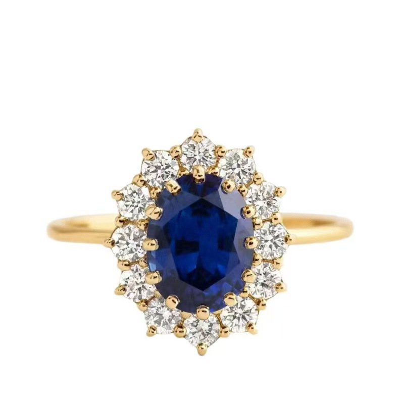 Romantic Luxury  Golden Color Rings With 10x12MM Big Oval Sapphire Gemstones Fashion New Design  Fine Jewelry Wholesale