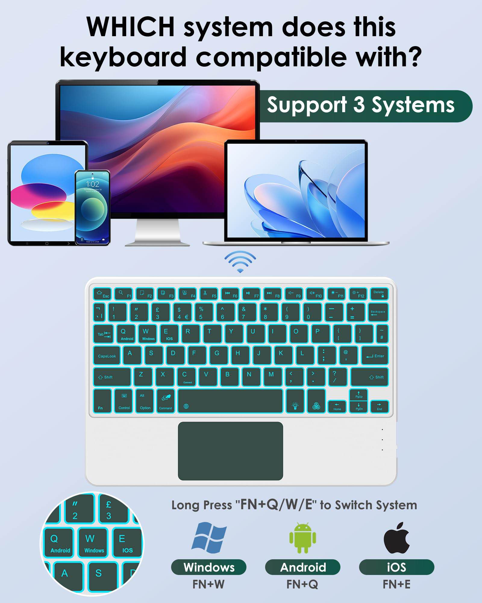 Wireless Keyboard With Touchpad Rechargeable Ultra Slim 3 Days Battery Timing For Tablet-Laptop-Mobile-Smart led And Other devices