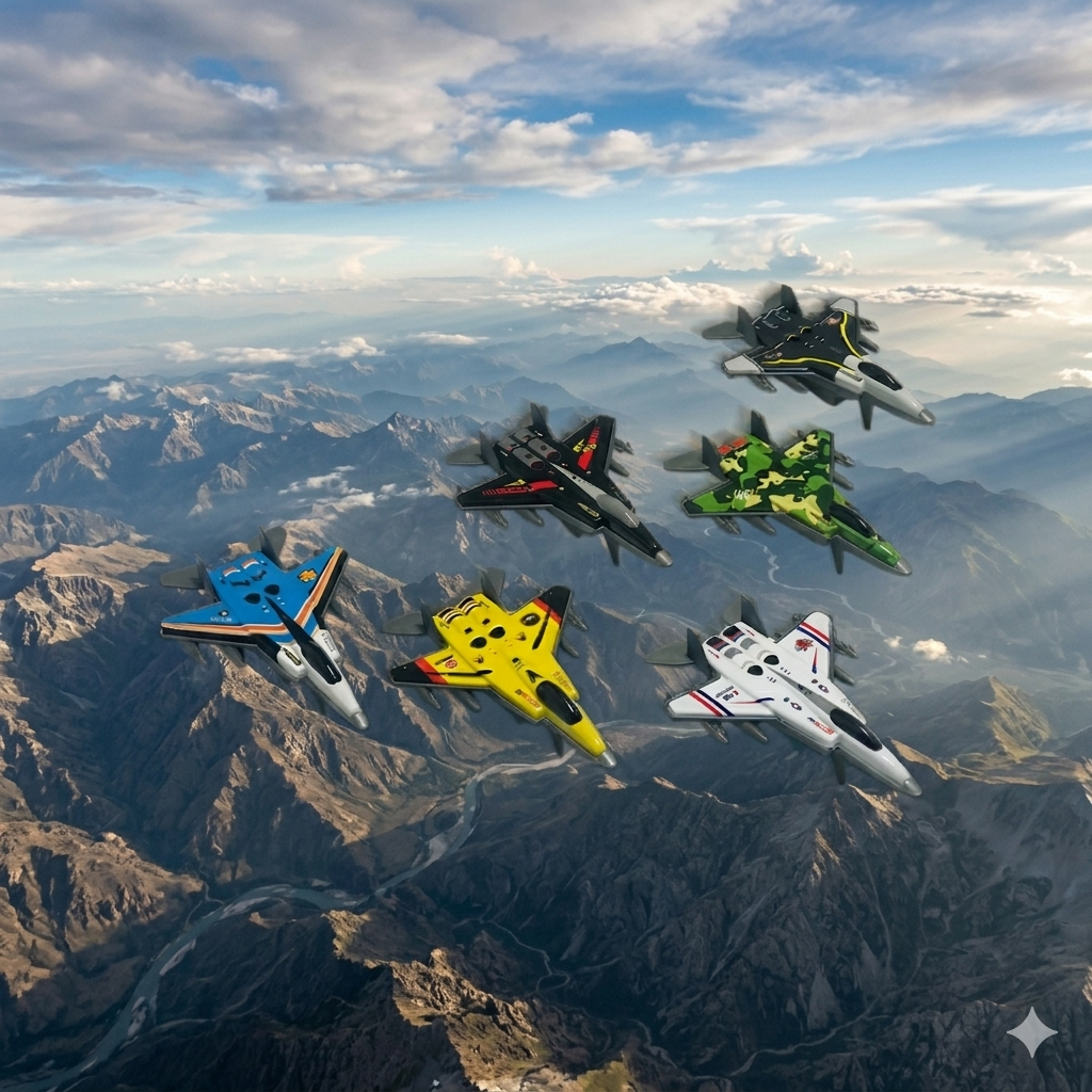 Pack of 6 Diecast Metal Fighter Jets Toy Set - High Quality Friction Powered Pull Back Aeroplanes for Kids - Miniature Military Aircraft Model Collection