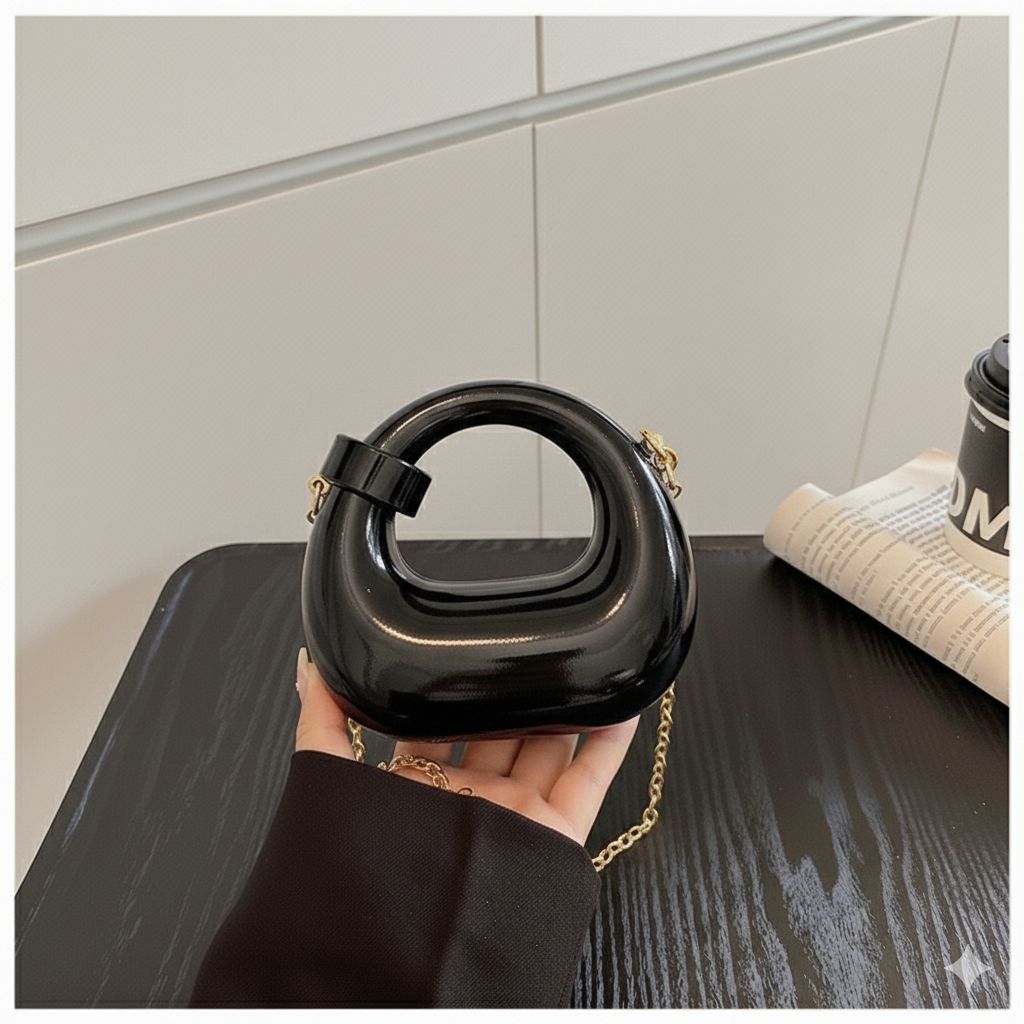Trendy Acrylic Moon Shaped Base Box Mini Clutch for Girls | Luxury Oval Bow, Heart, Shell, Flower Shape Evening Handbag | Eid Festival, Party, Wedding & Formal Fashion Bag(Perfect Gift For Her)