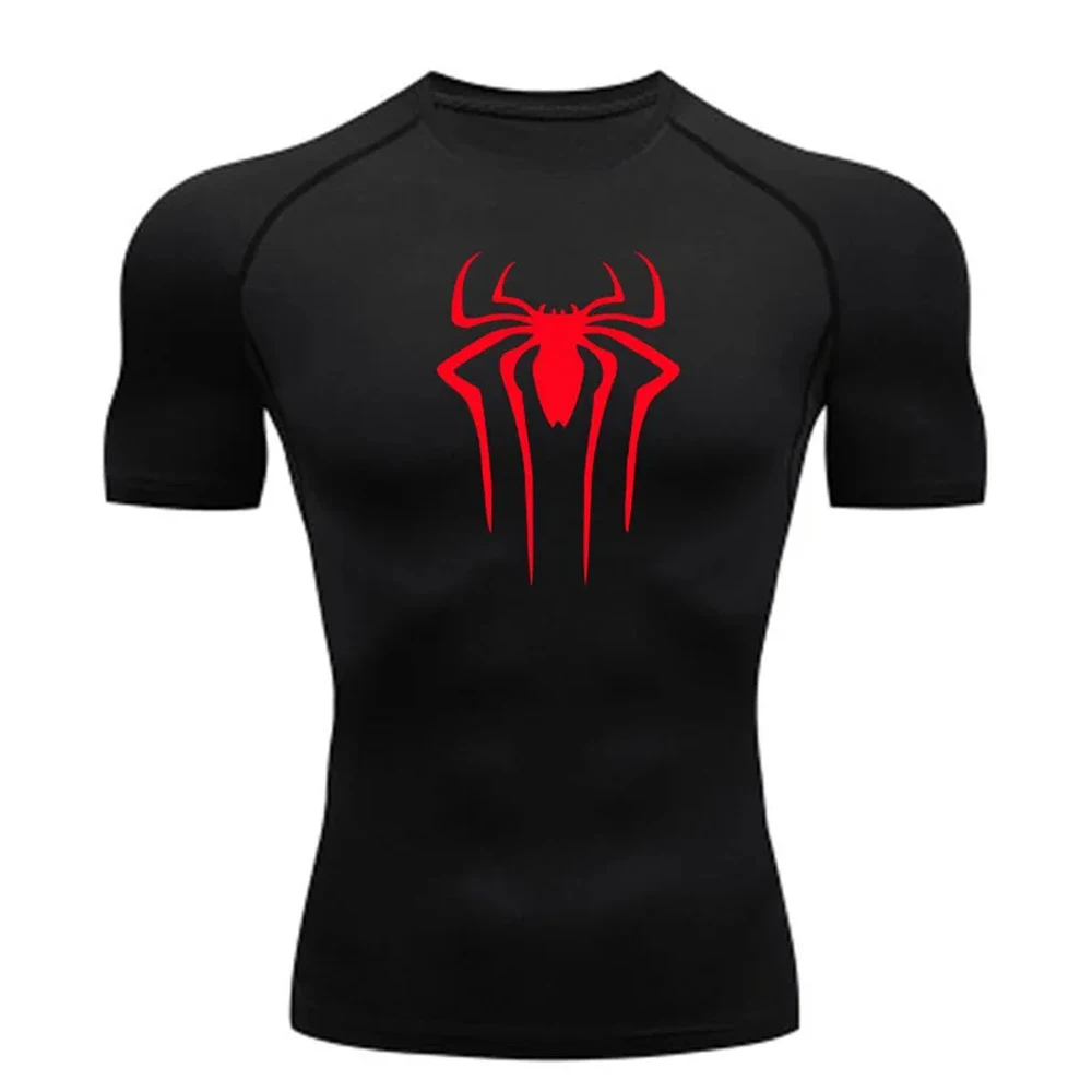 Spider Print Men's Sports T-shirts Fitness Gym Tight Compression Shirt Summer Breathable Quick Drying Tees Y2K Short Sleeve Tops